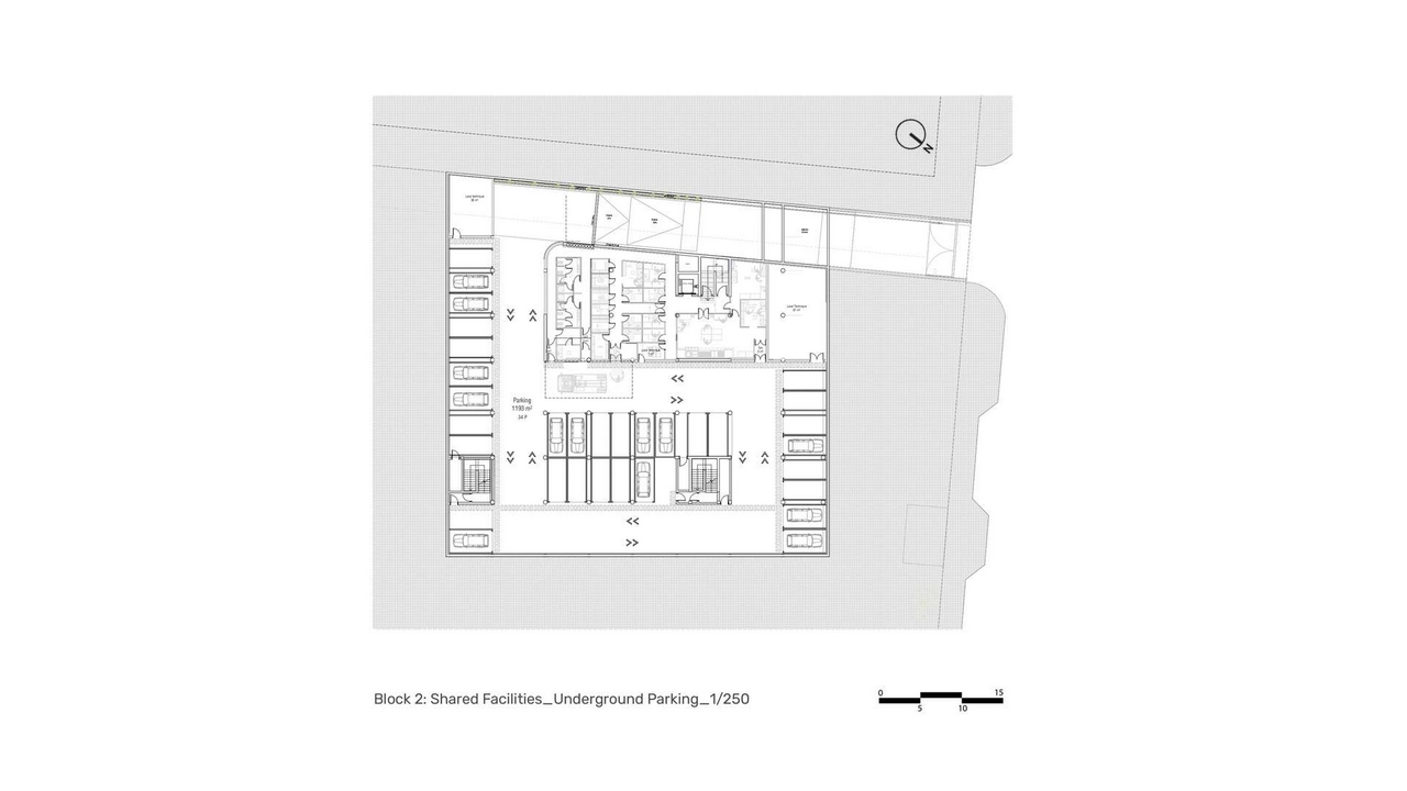 Underground parking plan in Jacques Majorelle School by Zarchitecture Studio