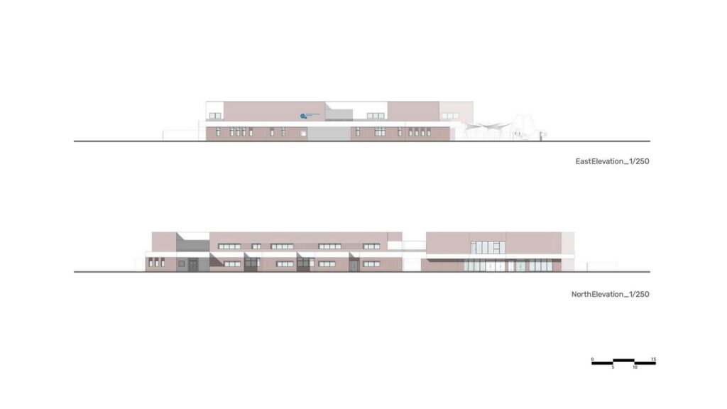 East and north elevations of Jacques Majorelle School by Zarchitecture Studio
