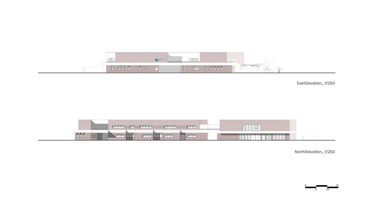 East and north elevations of Jacques Majorelle School by Zarchitecture Studio